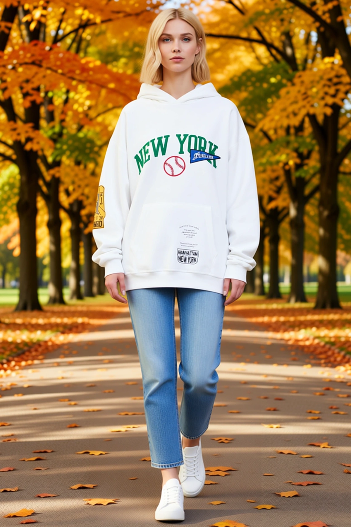 Kadın Oversize Kapüşonlu Sweatshirt Büyük Yazı Baskılı Kanguru Cepli Düşük Omuzlu Rahat Günlük Giyim
