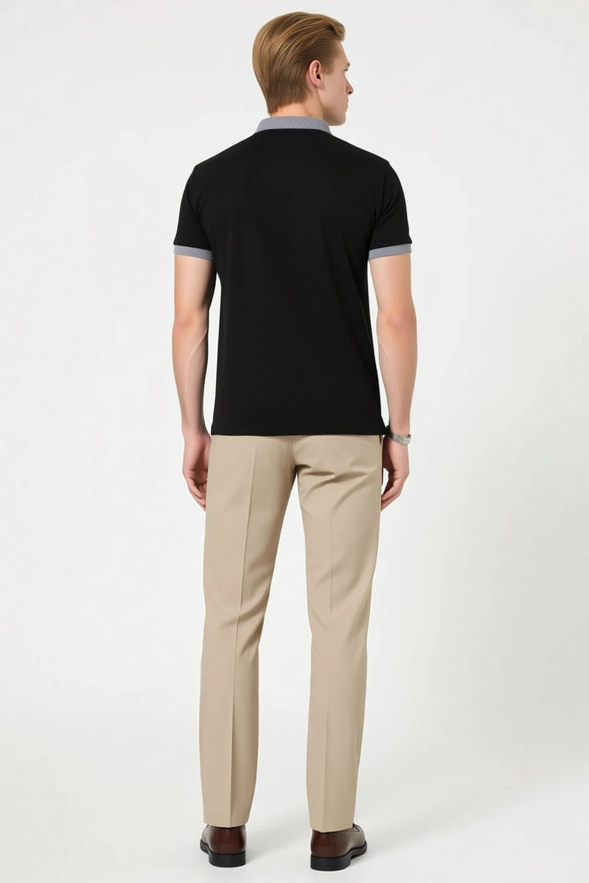 Erkek Polo Yaka Slim Fit Baskılı Kısa Kollu Düğmeli Ribana Kol Manşetli Günlük Rahat Modern Tişört