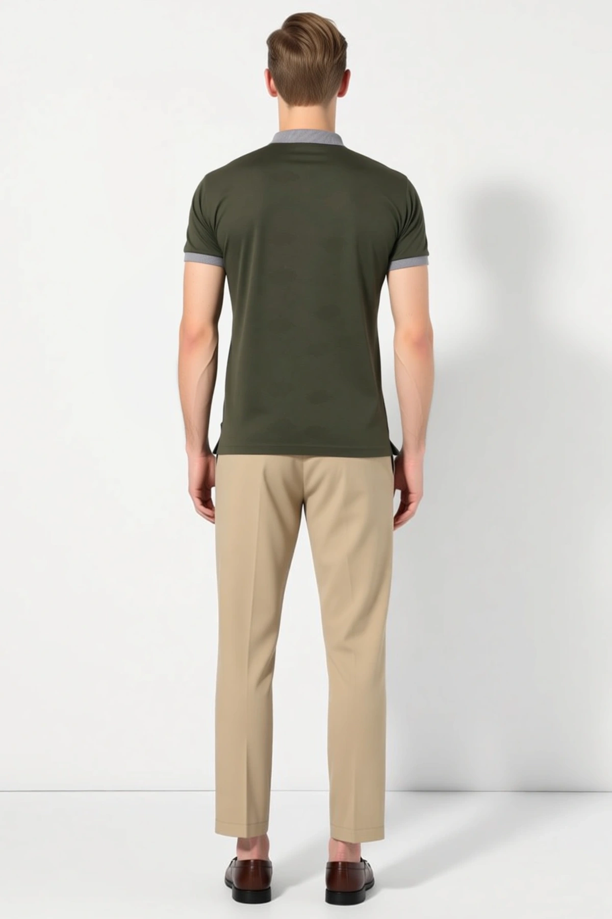 Erkek Polo Yaka Slim Fit Geometrik Baskılı Kısa Kollu Düğmeli Ribana Manşet Günlük Rahat Tişört