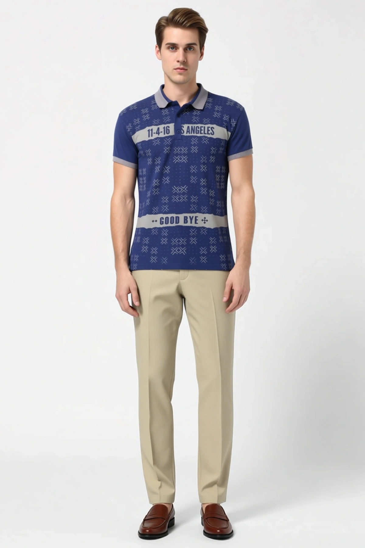 Erkek Polo Yaka Slim Fit Geometrik Desenli Baskılı Kısa Kollu Manşetli Günlük Rahat Modern Tişört