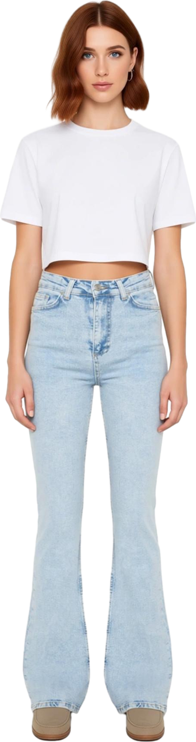 Kadın Açık Yüksek Bel İspanyol Paça Denim Pantolon Fonksiyonel Dayanıklı Kaliteli Konforlu