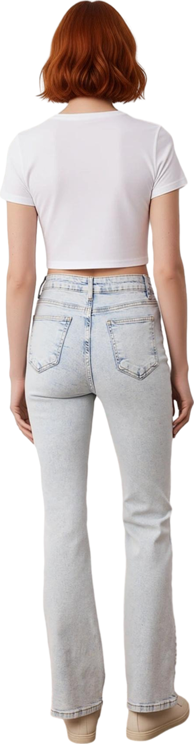 Kadın Açık Yüksek Bel İspanyol Paça Denim Pantolon Fonksiyonel Dayanıklı Kaliteli Konforlu