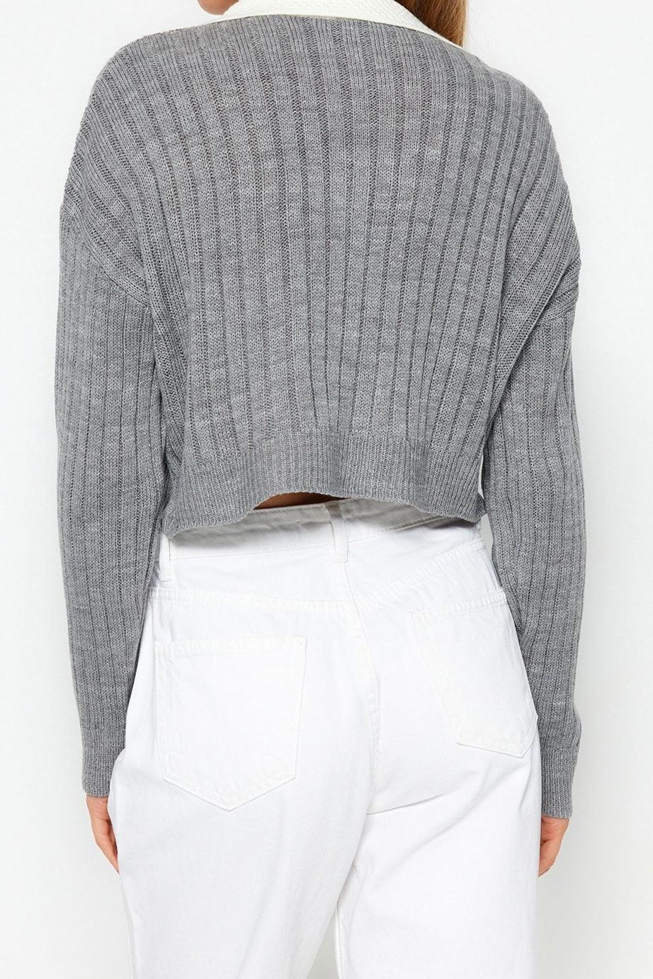 Kadın Modern Tarz Regular Bebe Yaka Crop Triko Hırka