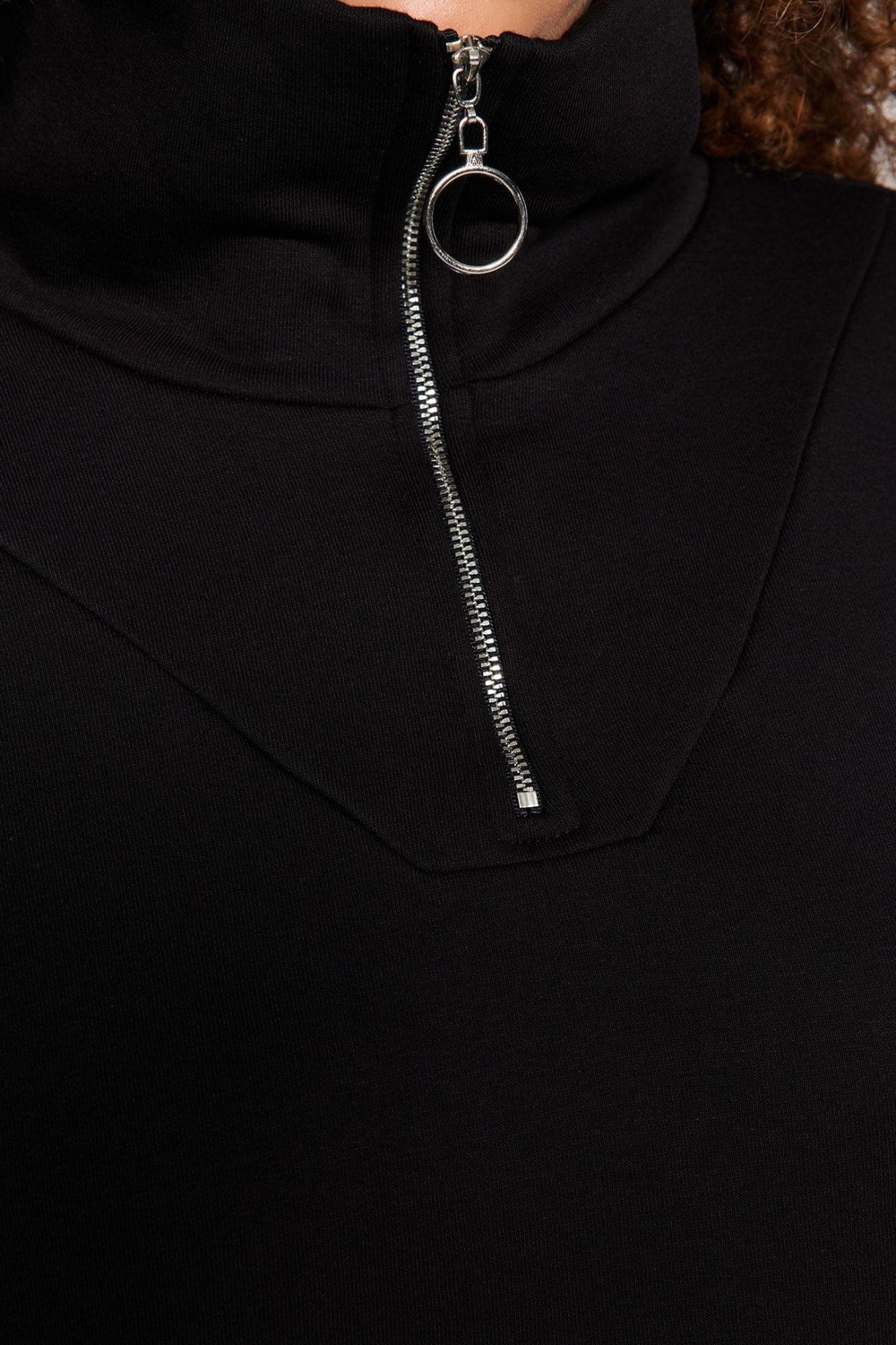 Büyük Beden Oversize Fermuarlı Yaka Düşük Kol Uzun Kalın İçi Polarlı Fermuarlı Örme Sweatshirt