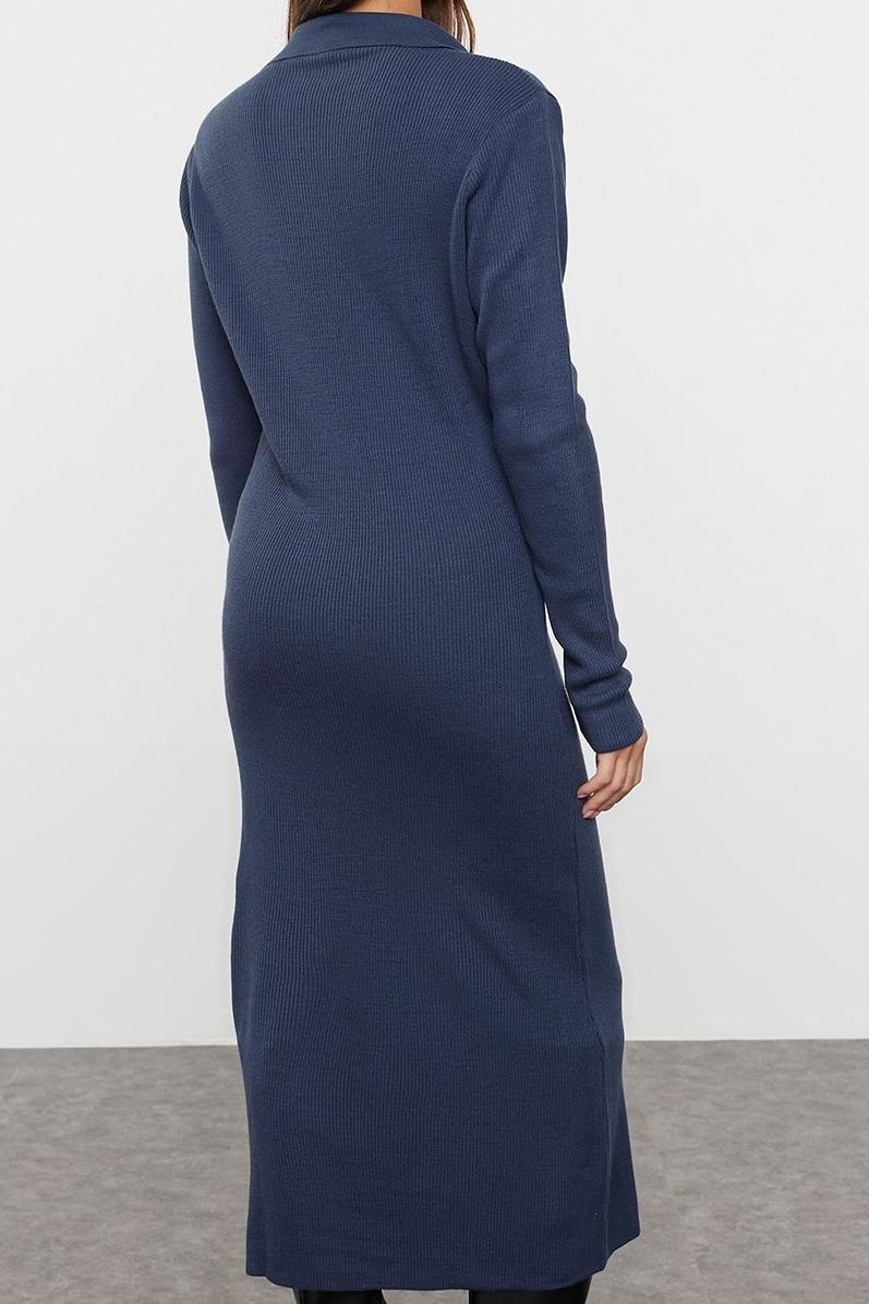 Moda Stil Regular Kruvaze Midi Boy Triko Düz Elbise