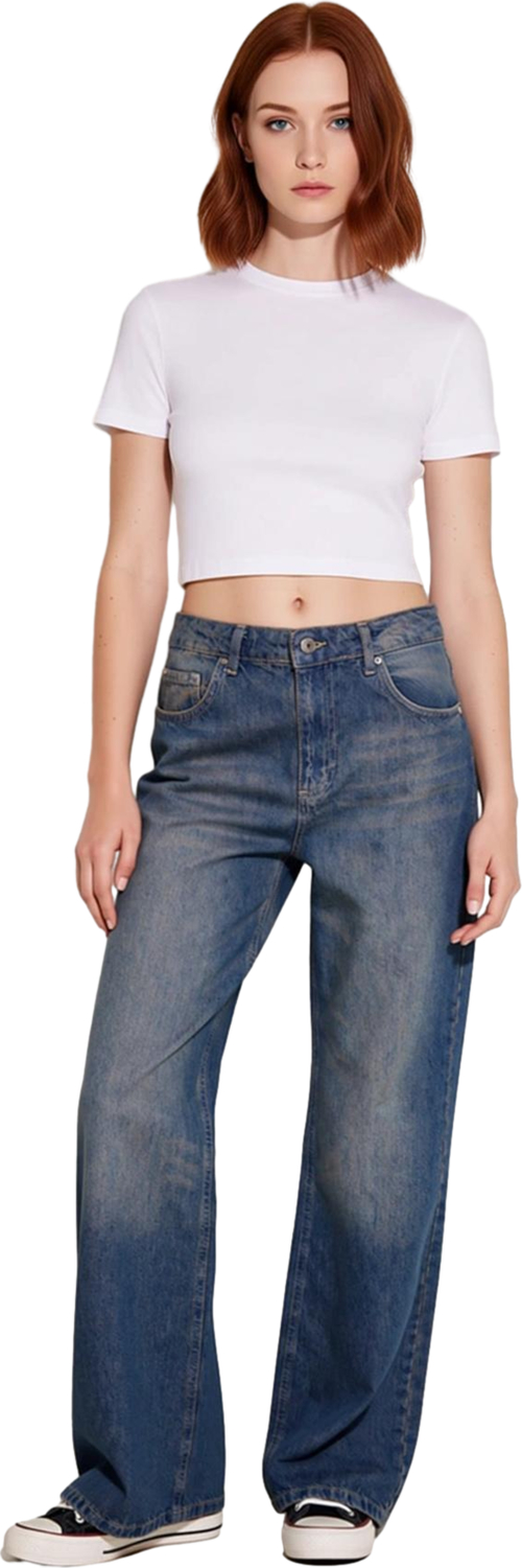 Kadın Vintage Geniş Paça Kot Pantolon Fonksiyonel Dayanıklı Kaliteli Konforlu Estetik Spor