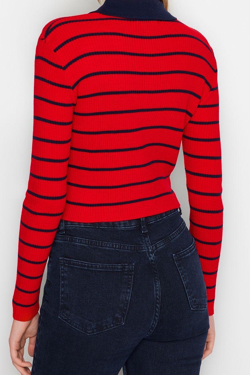 Kadın Modern Tarz Slim Polo Yaka Crop Triko Hırka