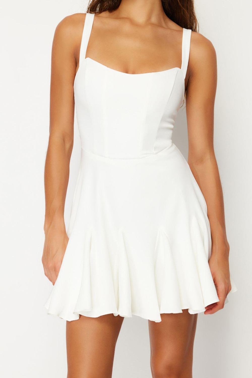 Moda Fitted Kalp Yaka Mini Boy Bridal Astarlı Korse Detaylı Biyeli Dokuma Kısa Abiye Gece Elbise