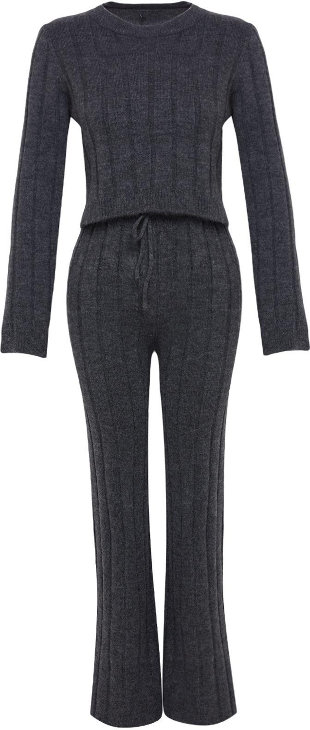 Tarz Kadın Modern Moda Normal Bel Boru Paça Bisiklet Yaka Crop Yumuşak Dokulu Triko Alt-Üst Takım