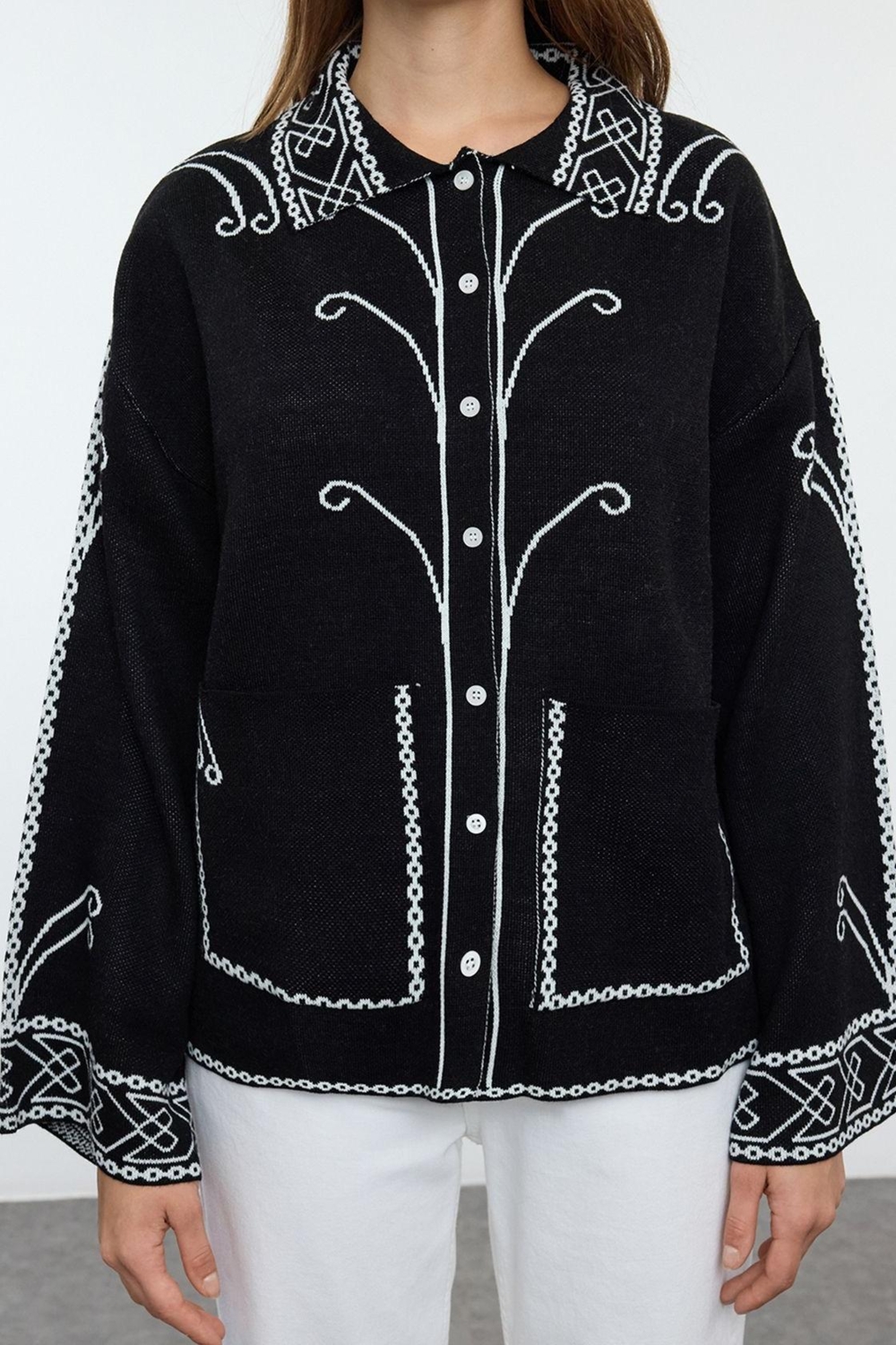 Kadın Modern Tarz Regular Polo Yaka Regular Triko Hırka