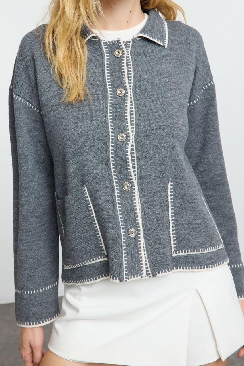 Kadın Modern Tarz Regular Polo Yaka Regular Triko Hırka