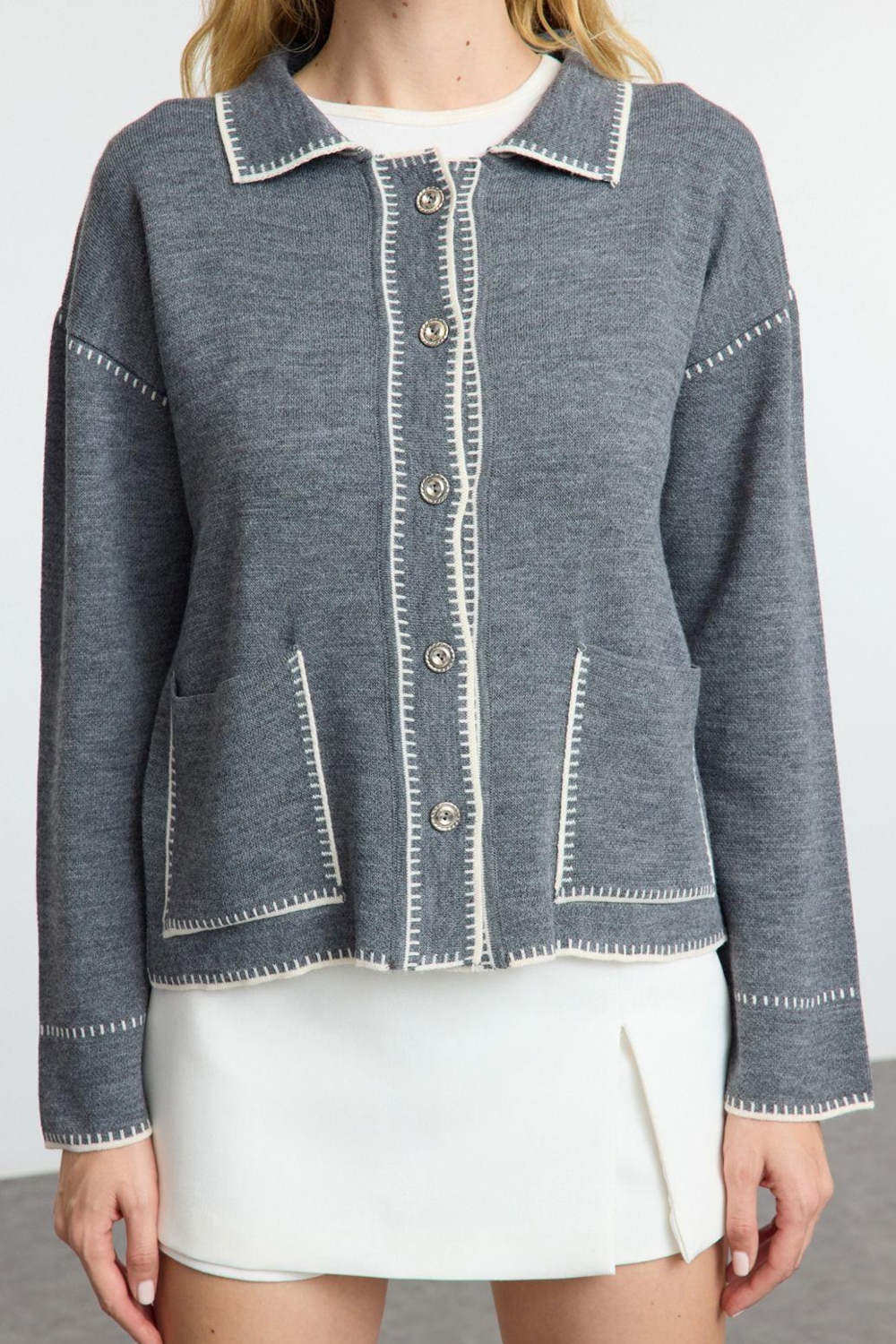 Kadın Modern Tarz Regular Polo Yaka Regular Triko Hırka