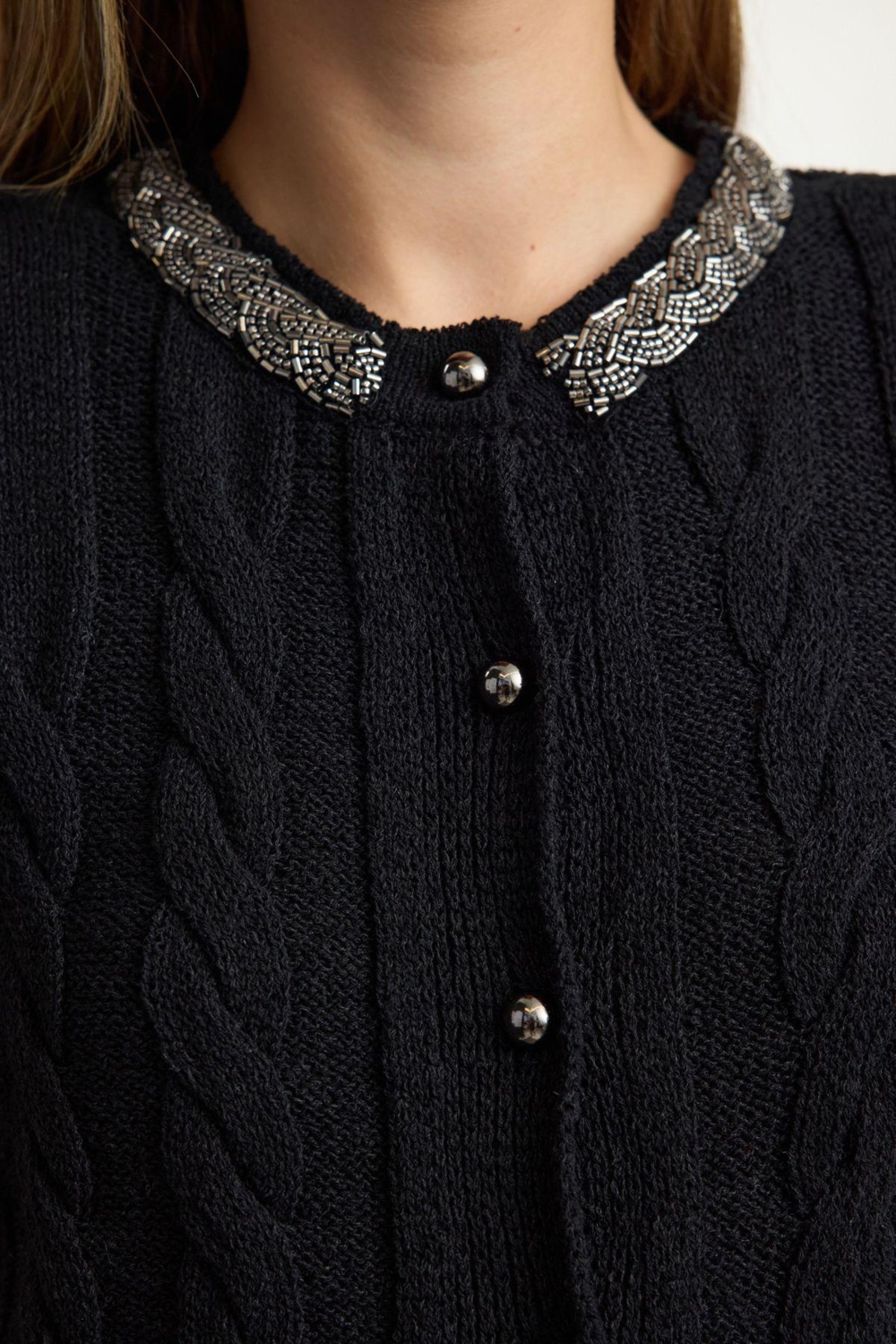 Kadın Modern Tarz Slim Bisiklet Yaka Crop Triko Hırka