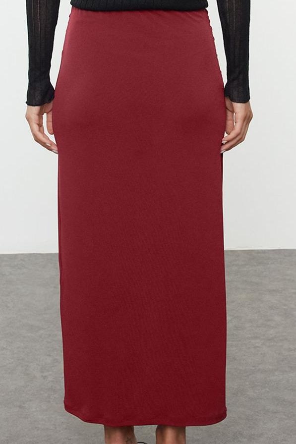 Modern Tarz Astarsız Örme Maxi Boy Büzgü Drape Detaylı Maxi Anvelop Esnek Etek