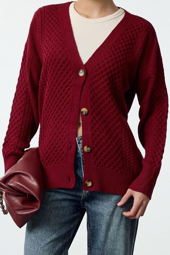 Kadın Modern Tarz Oversize V Yaka Midi Triko Hırka