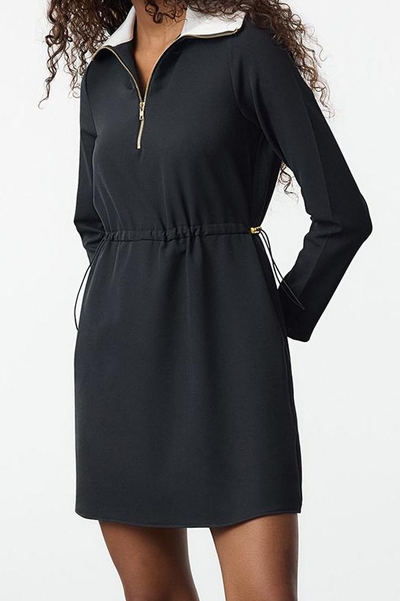 Moda Stil Regular Dik Yaka Mini Boy A Kesim Beli Ayarlanabilir Dokuma Elbise