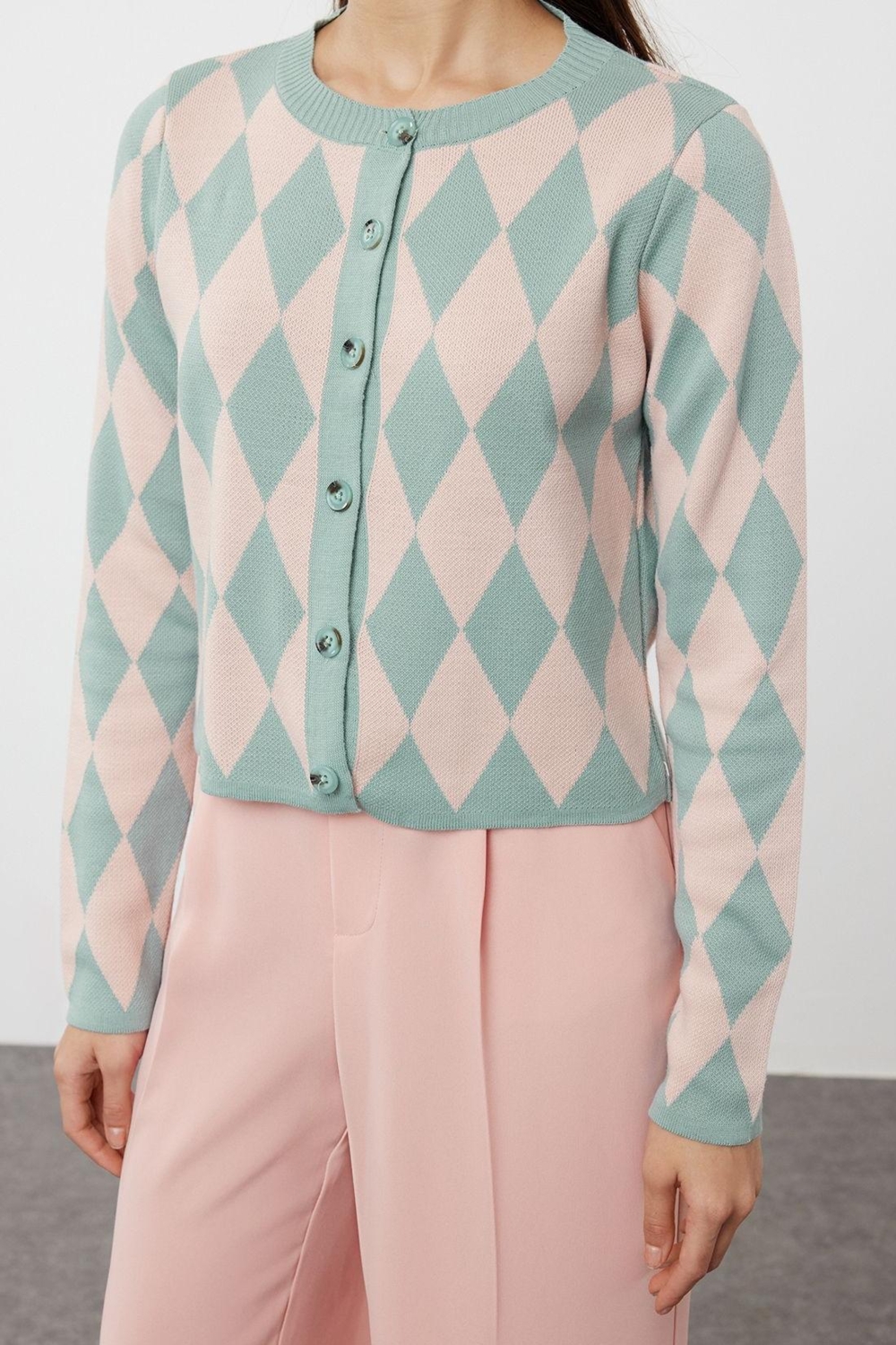 Kadın Modern Tarz Slim Bisiklet Yaka Crop Triko Hırka