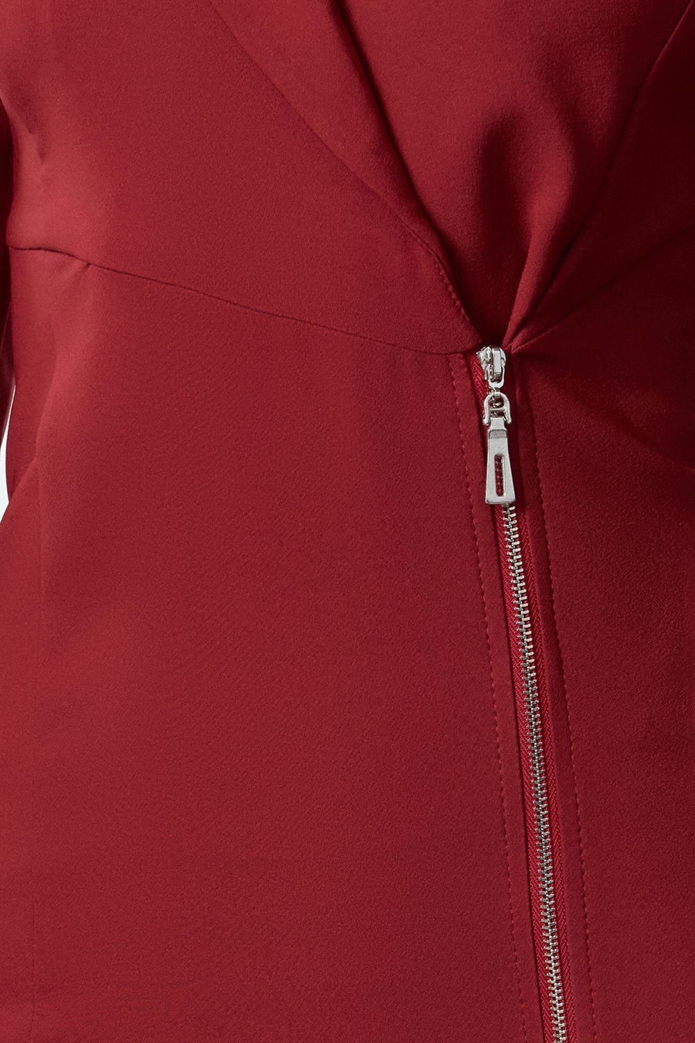 Moda Stil Fitted Ceket Yaka Mini Boy Fermuar Detaylı Dokuma Elbise