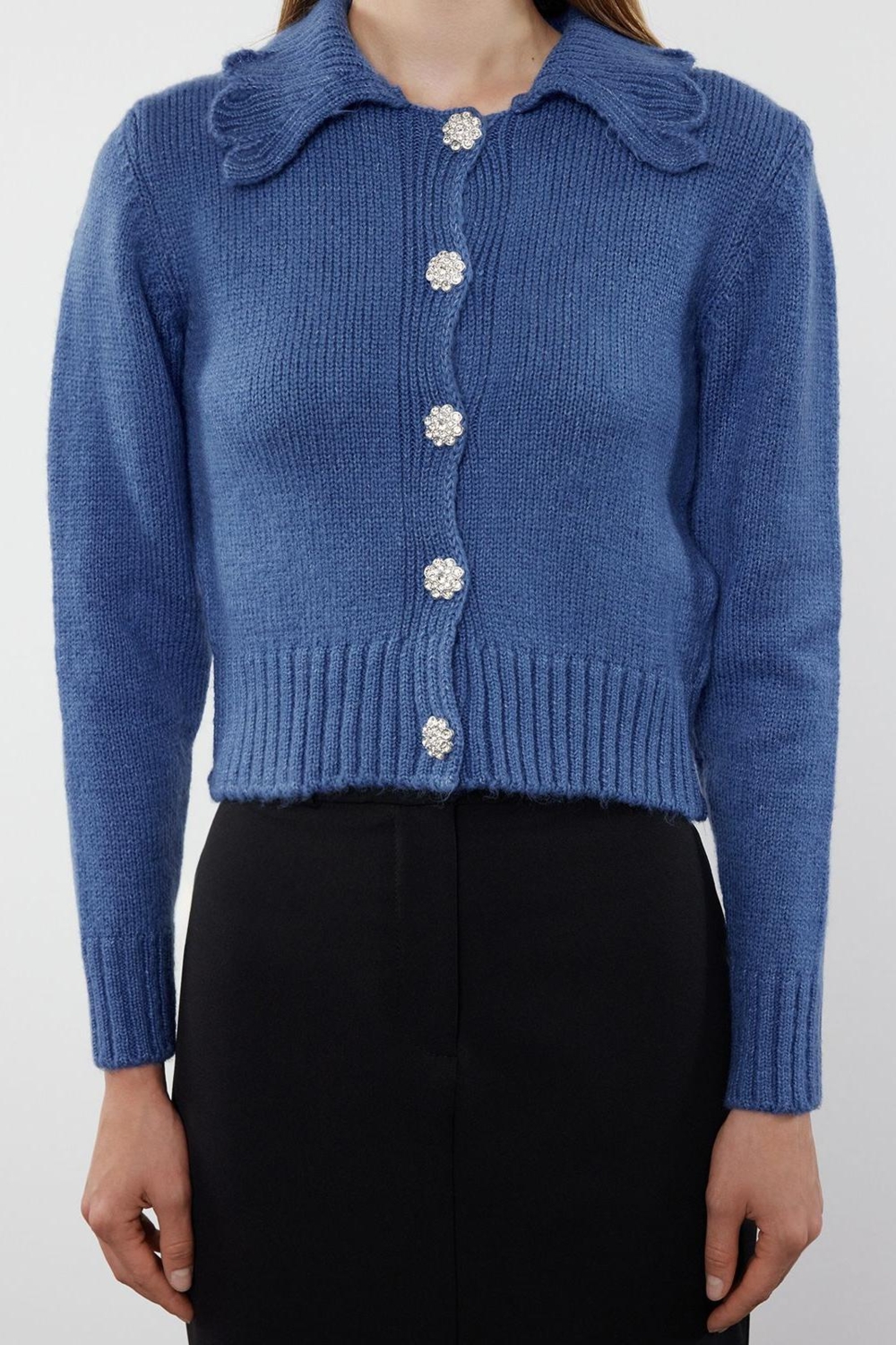 Kadın Modern Tarz Regular Polo Yaka Crop Triko Hırka