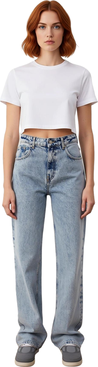 Kadın Açık Yüksek Bel Bol Paça Denim Pantolon Fonksiyonel Dayanıklı Kaliteli Konforlu Spor
