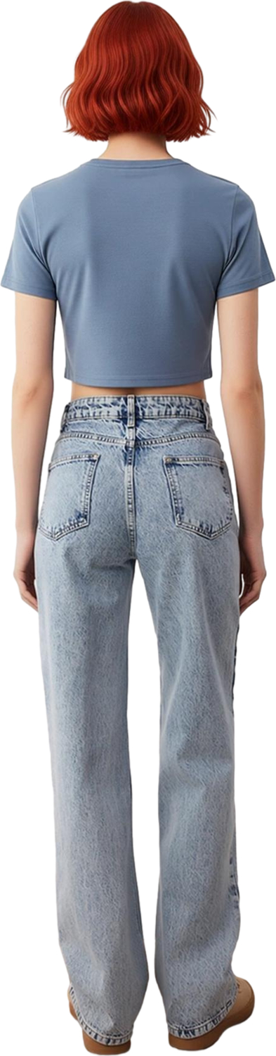 Kadın Açık Yüksek Bel Bol Paça Denim Pantolon Fonksiyonel Dayanıklı Kaliteli Konforlu Spor