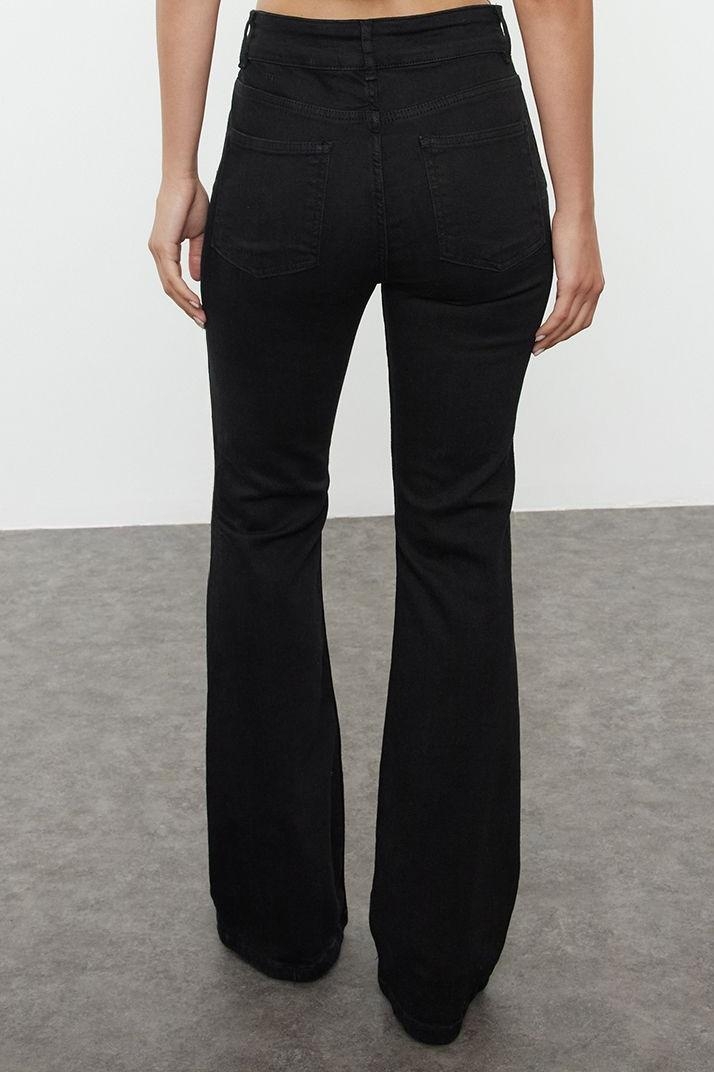 Stil Kadın Moda Denim Kot Pantolon Regular İspanyol Paça Bel Detaylı Yüksek Bel Jeans