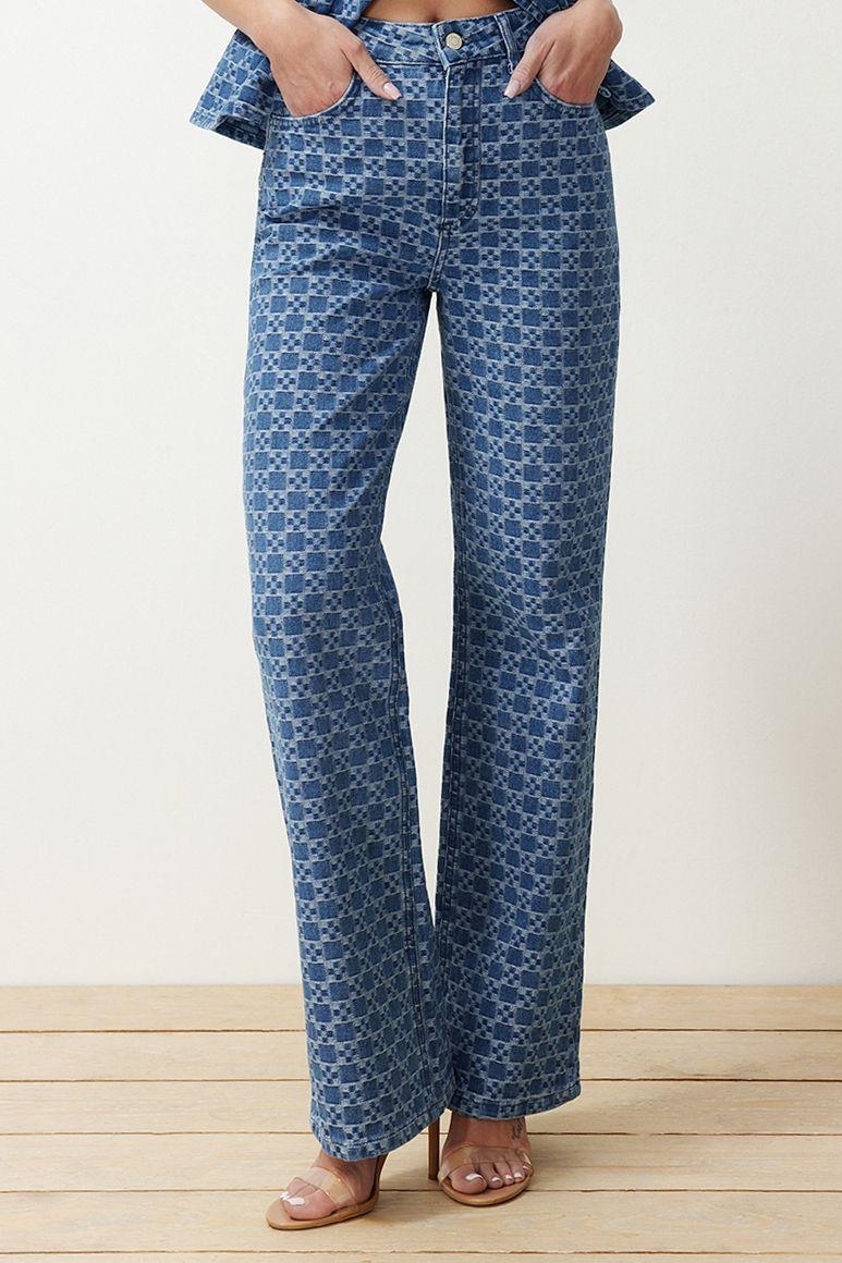 Stil Kadın Moda Denim Kot Pantolon Regular Geniş Paça Yüksek Bel Jeans
