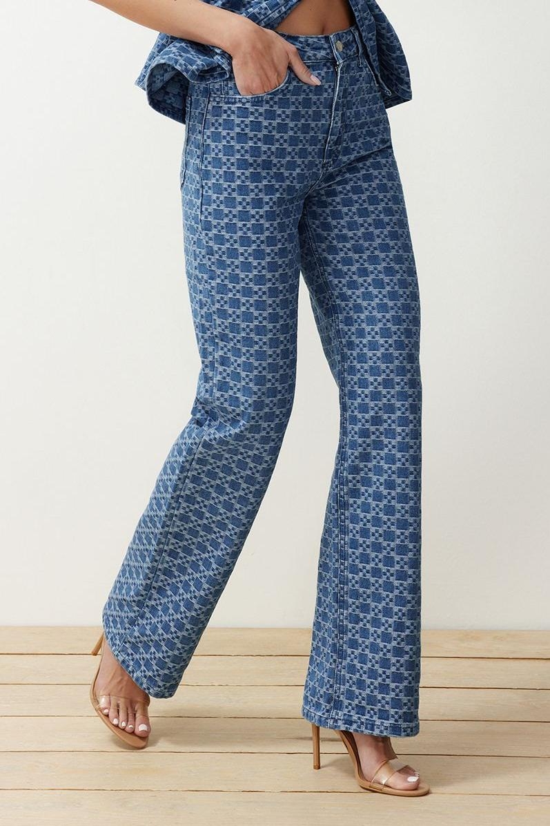 Stil Kadın Moda Denim Kot Pantolon Regular Geniş Paça Yüksek Bel Jeans