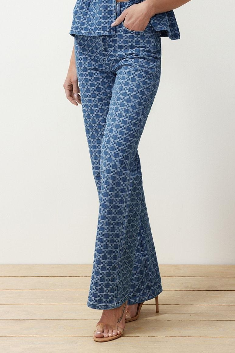Stil Kadın Moda Denim Kot Pantolon Regular Geniş Paça Yüksek Bel Jeans
