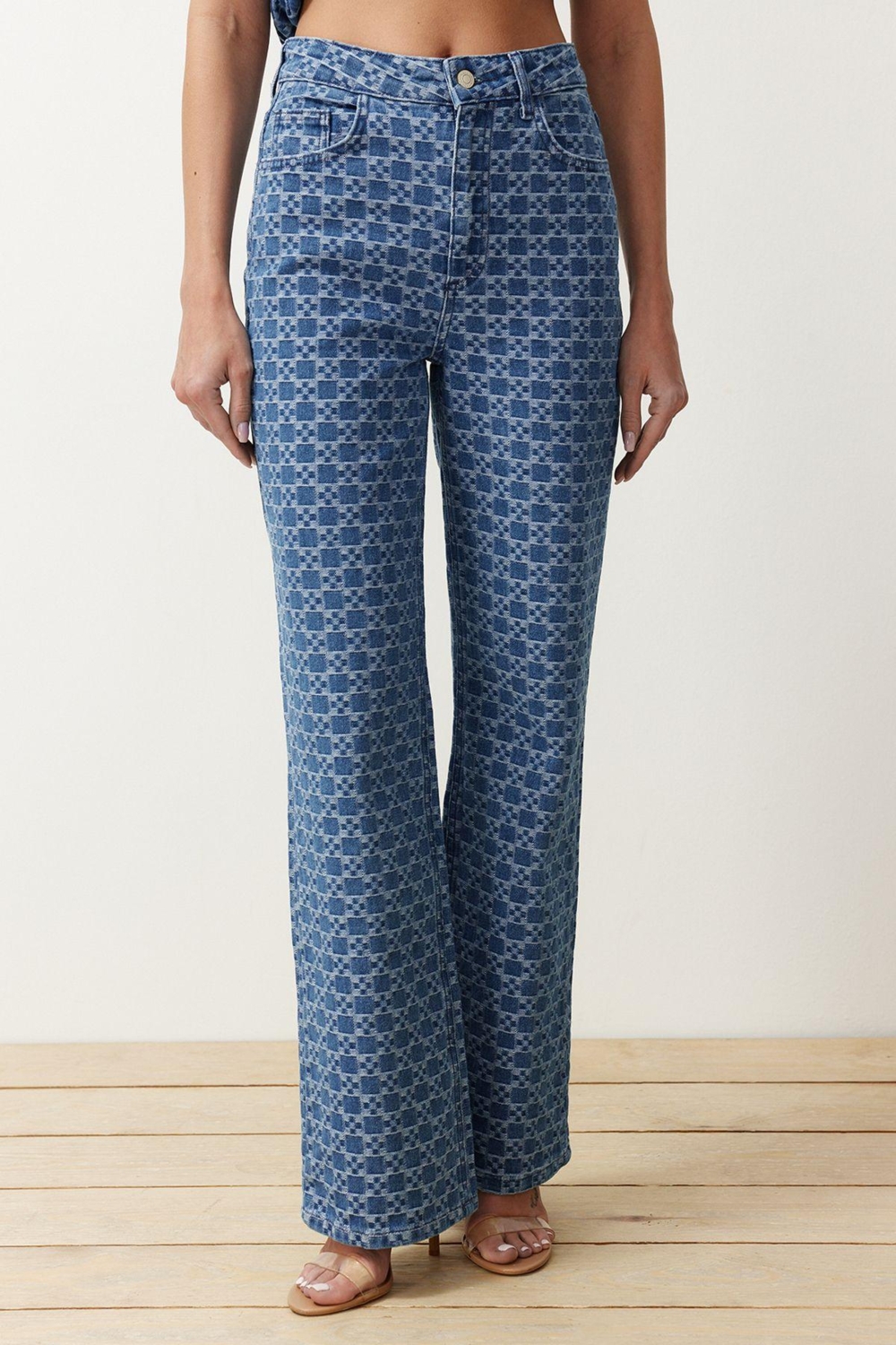 Stil Kadın Moda Denim Kot Pantolon Regular Geniş Paça Yüksek Bel Jeans