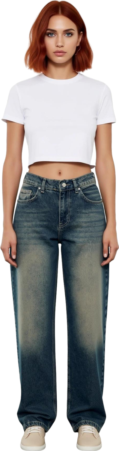 Kadın Yüksek Bel Bol Kesim Denim Pantolon Fonksiyonel Dayanıklı Kaliteli Konforlu Estetik Şık