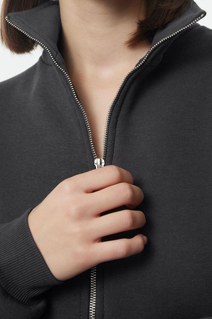 Oversize Dik Yaka Standart Geniş Kalıp Yarım Fermuarlı Kalın Polarlı Örme Sweatshirt