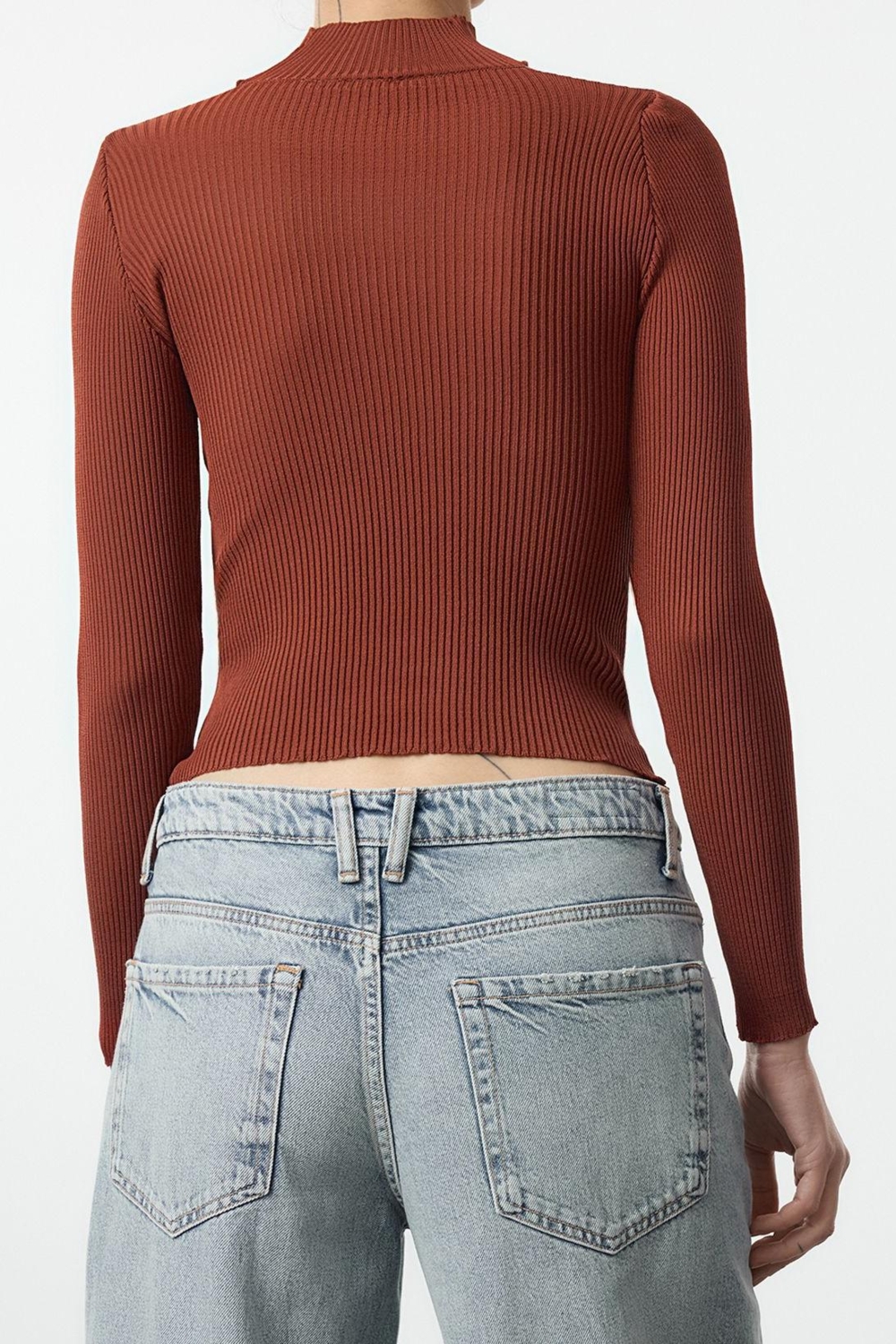 Stil Modern Kadın Regular Reglan Kol Kare Yaka Yaka Detaylı Triko Kazak