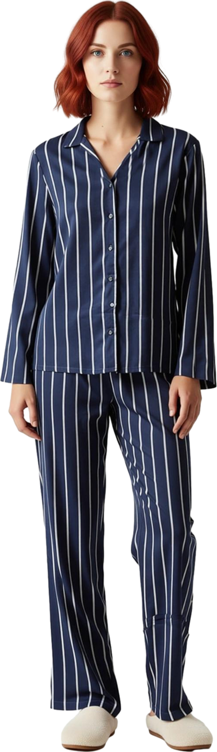 Kadın Çizgili Viskon Gömlek ve Pantolon Pijama Takımı Lounge Giyim Fonksiyonel Dayanıklı Şık
