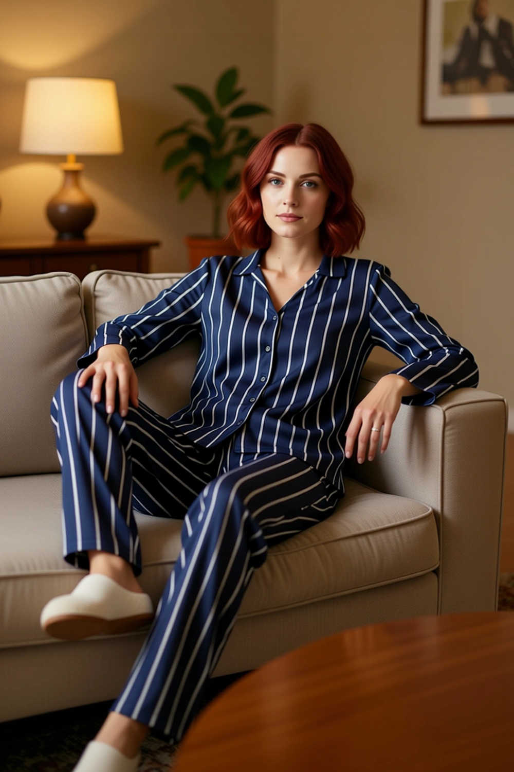 Kadın Çizgili Viskon Gömlek ve Pantolon Pijama Takımı Lounge Giyim Fonksiyonel Dayanıklı Şık