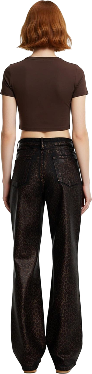 Kadın Leopar Desenli Wide Leg Denim Pantolon Fonksiyonel Dayanıklı Kaliteli Konforlu Rahat