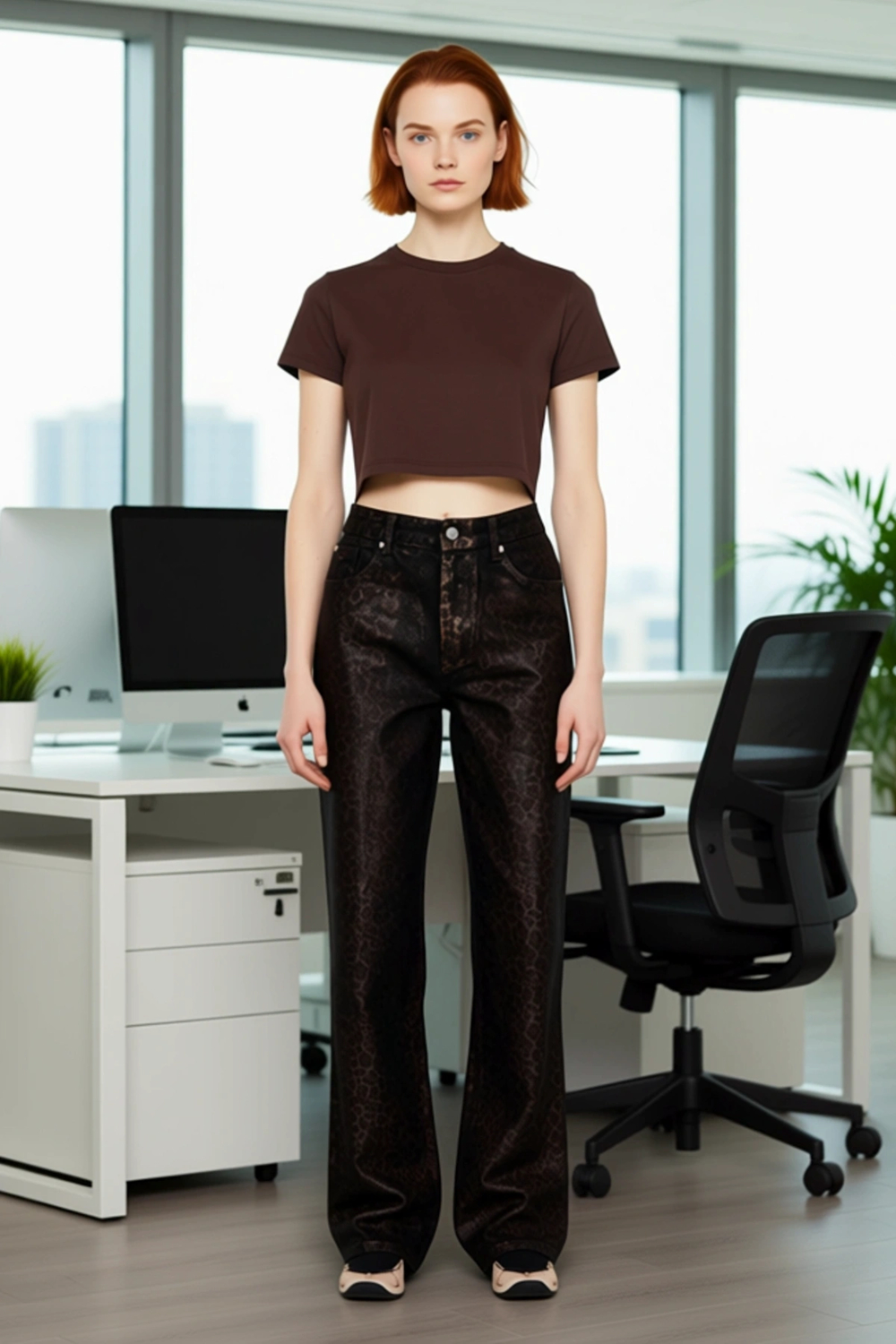 Kadın Leopar Desenli Wide Leg Denim Pantolon Fonksiyonel Dayanıklı Kaliteli Konforlu Rahat