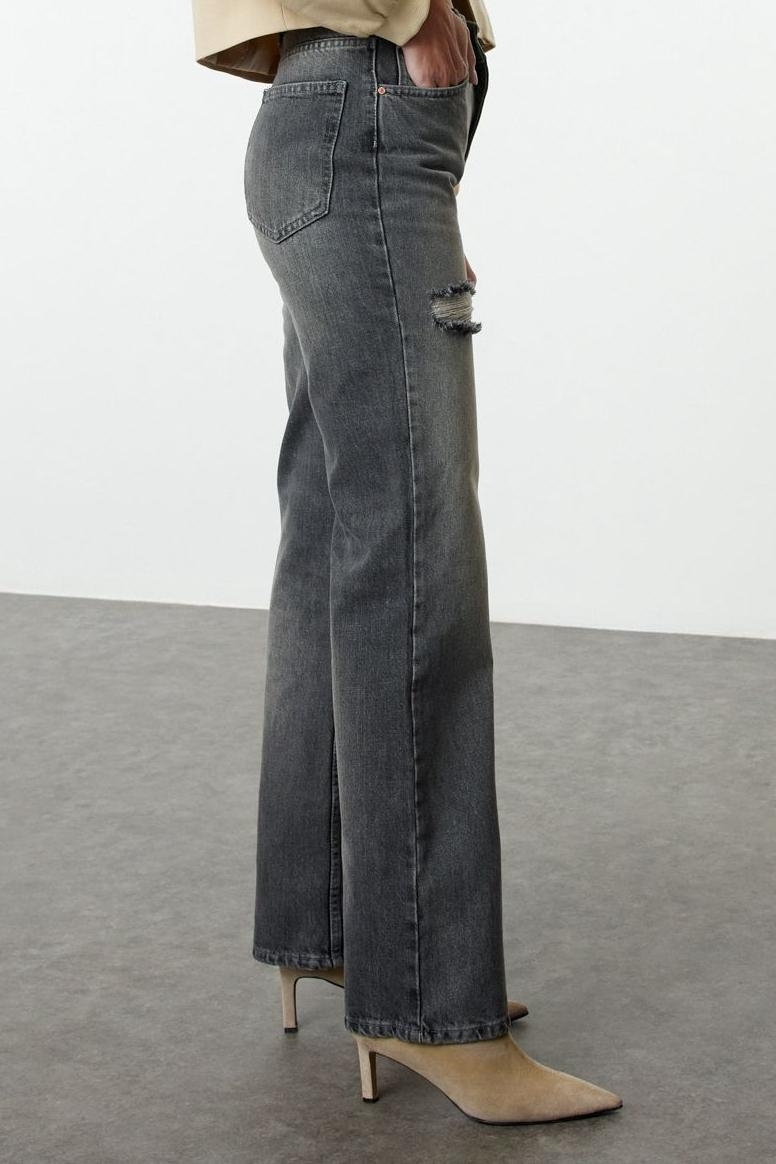 Stil Kadın Moda Denim Kot Pantolon Uzun Geniş Paça Mavi Yüksek Bel Jeans