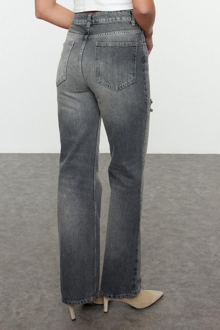 Stil Kadın Moda Denim Kot Pantolon Uzun Geniş Paça Mavi Yüksek Bel Jeans