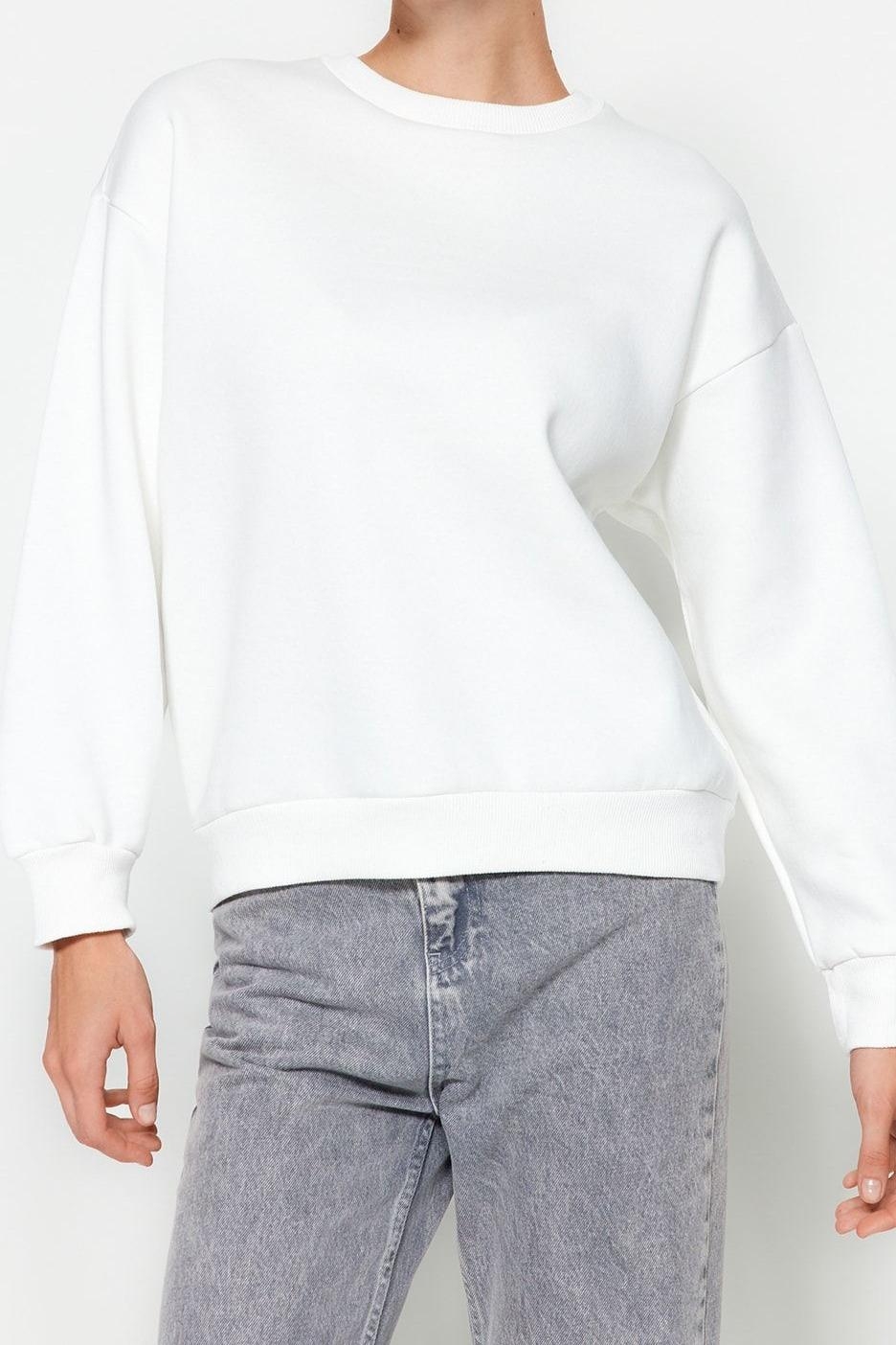 Regular Bisiklet Yaka Düşük Kol Regular Kalın İçi Polarlı Normal Kalıp Basic Örme Sweatshirt