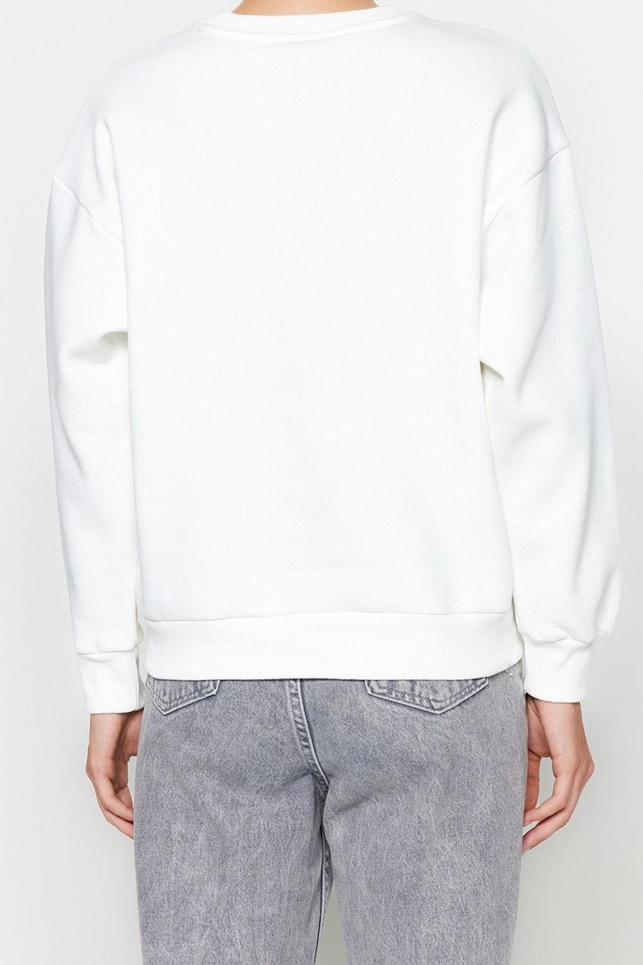 Regular Bisiklet Yaka Düşük Kol Regular Kalın İçi Polarlı Normal Kalıp Basic Örme Sweatshirt