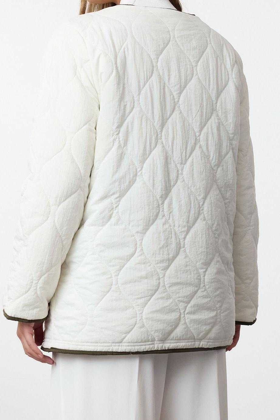 Tasarım Düz Astarlı Yaka Midi Oversize Bisiklet Kadın Oversize Peluş Detaylı Kapitone Mont