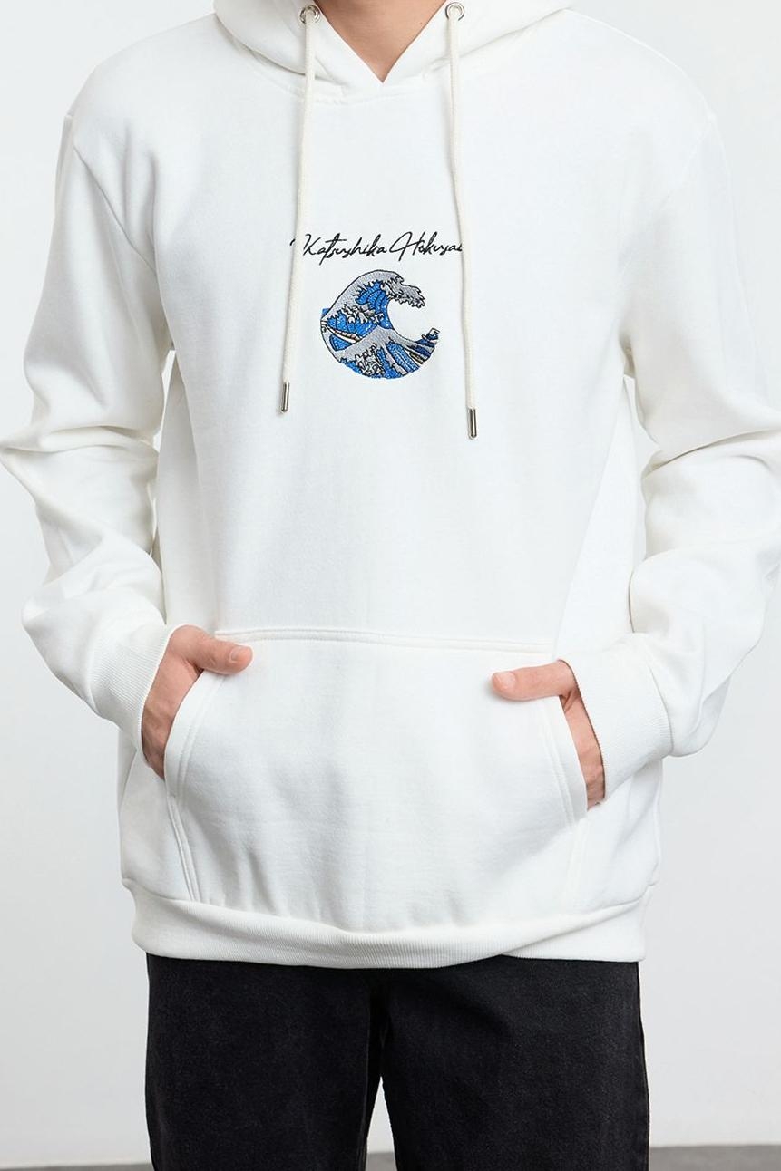 Tarz Bol Kapüşonlu Standart Kol Regular Hokusai Lisans Unıex Normal Kesim Sweatshirt