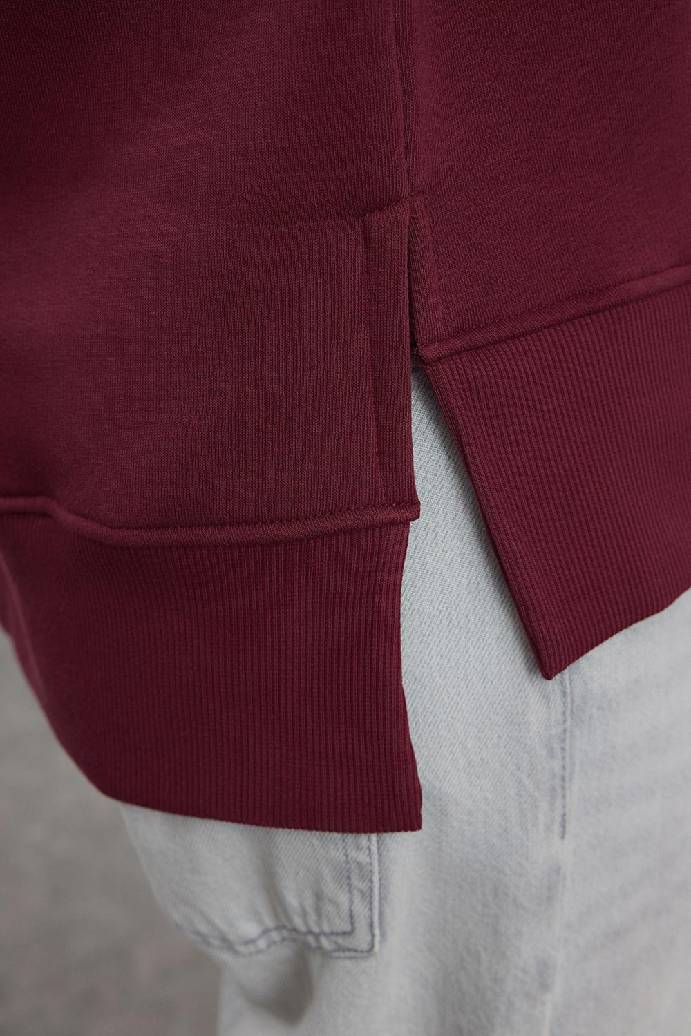 Regular Bisiklet Yaka Düşük Kol Regular Kalın İçi Polarlı Normal Kalıp Basic Örme Sweatshirt
