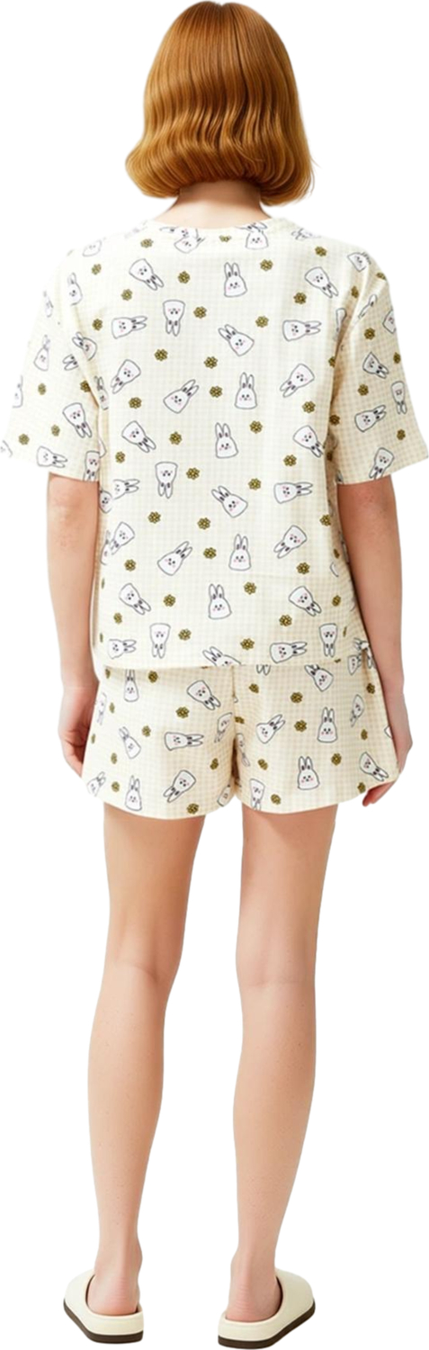 Kadın Pötikare Diş Baskılı Pijama Seti Fonksiyonel Dayanıklı Kaliteli Konforlu Estetik Şık