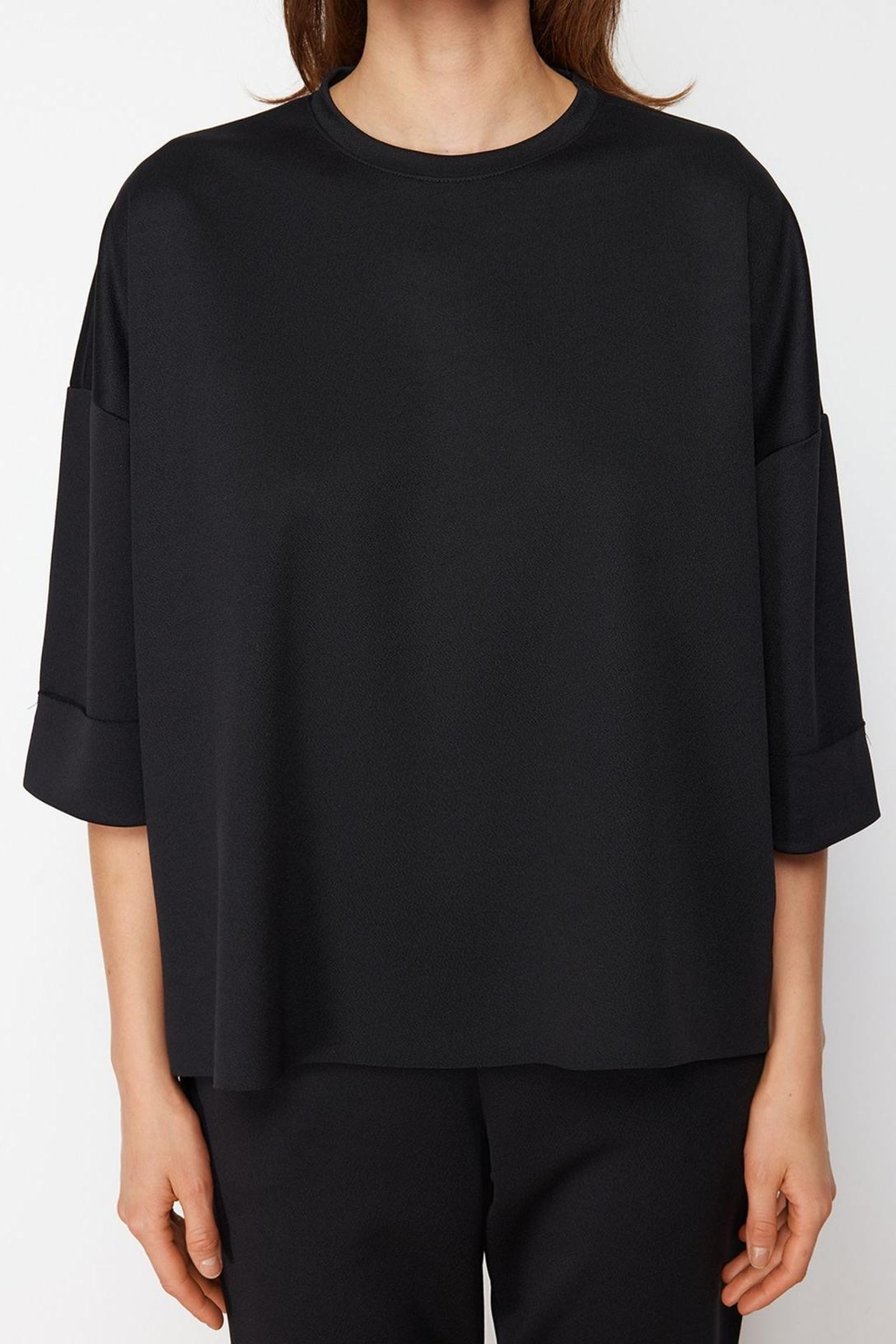 Tarz Kadın Normal Bel Dar Paça Siyah Oversize Geniş Kalıp Örme Sweatshirt Pantolon Alt-Üst Takım