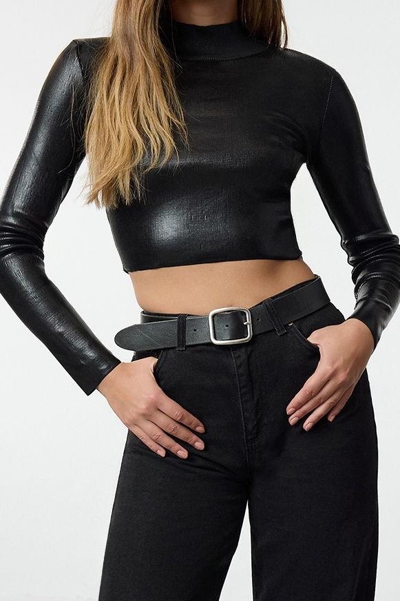 Stil Modern Kadın Crop Standart Kol Dik Yaka Basic Varak Baskılı Triko Kazak