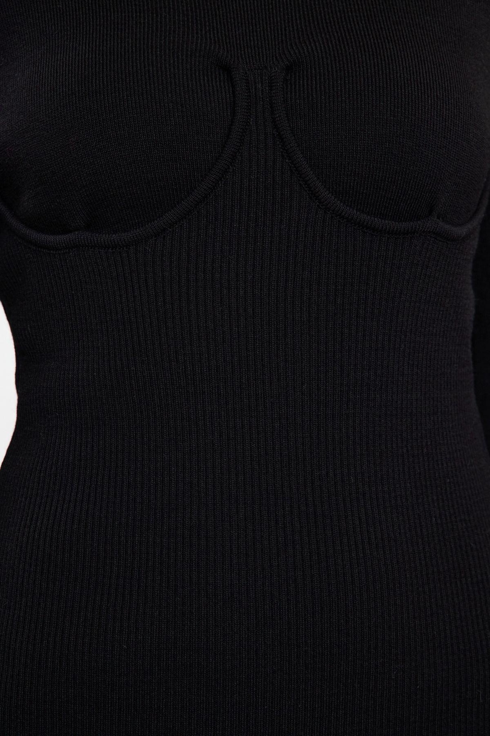 Moda Stil Slim Dik Yaka Midi Boy Triko Korse Detaylı Yumuşak Dokulu Elbise