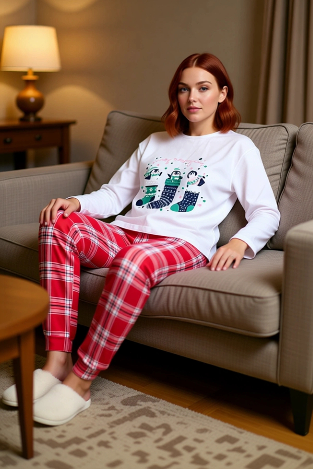 Kadın Kış Temalı Penguen Baskılı Pijama Takımı Fonksiyonel Dayanıklı Kaliteli Konforlu Şık