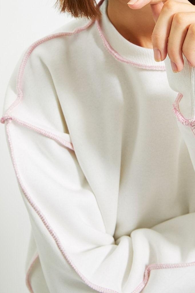 Bol Bisiklet Yaka Düşük Kol Uzun Normal Kalıp Karyoka Dikişli Kalın Polarlı Örme Sweatshirt